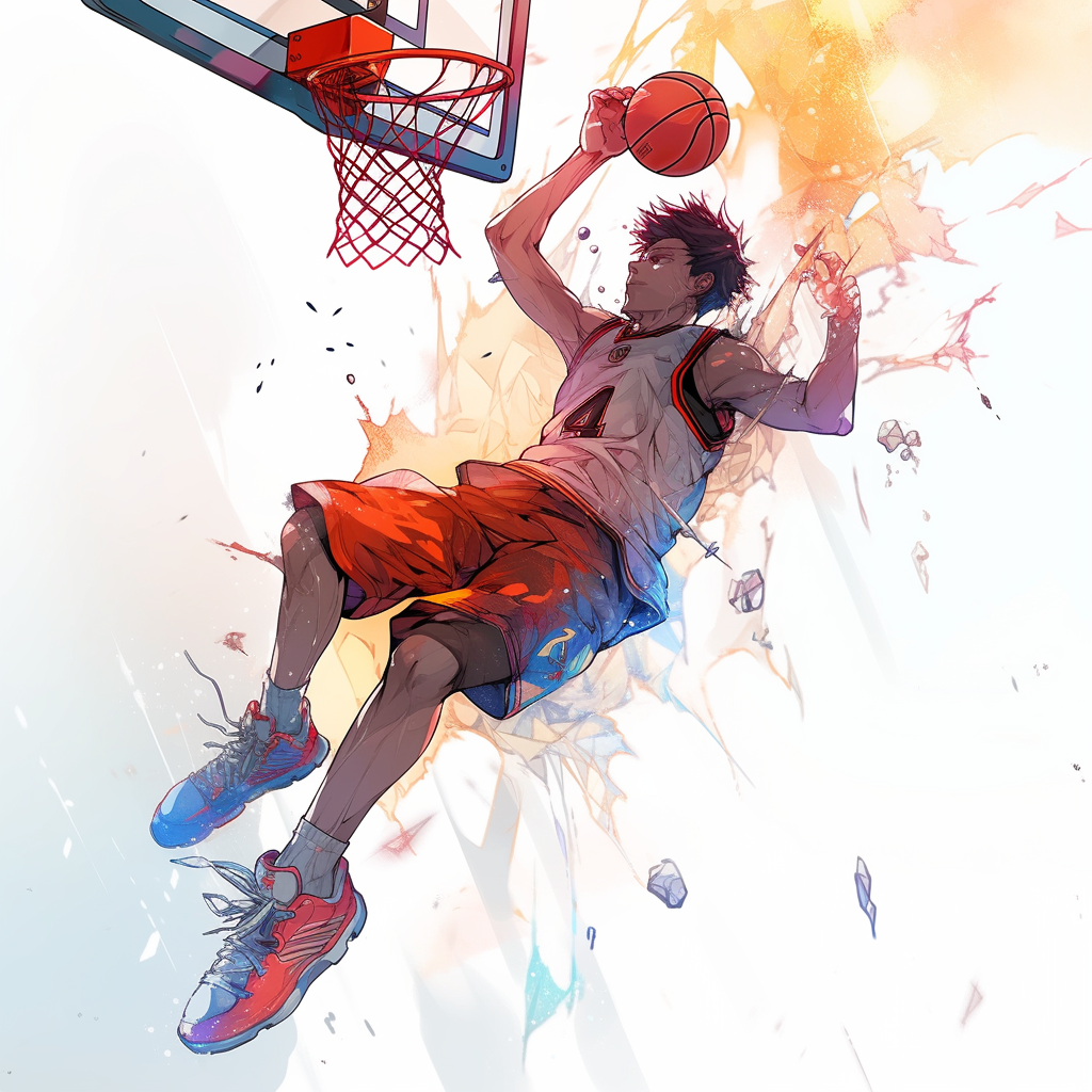 Basketball player executing a layup shot