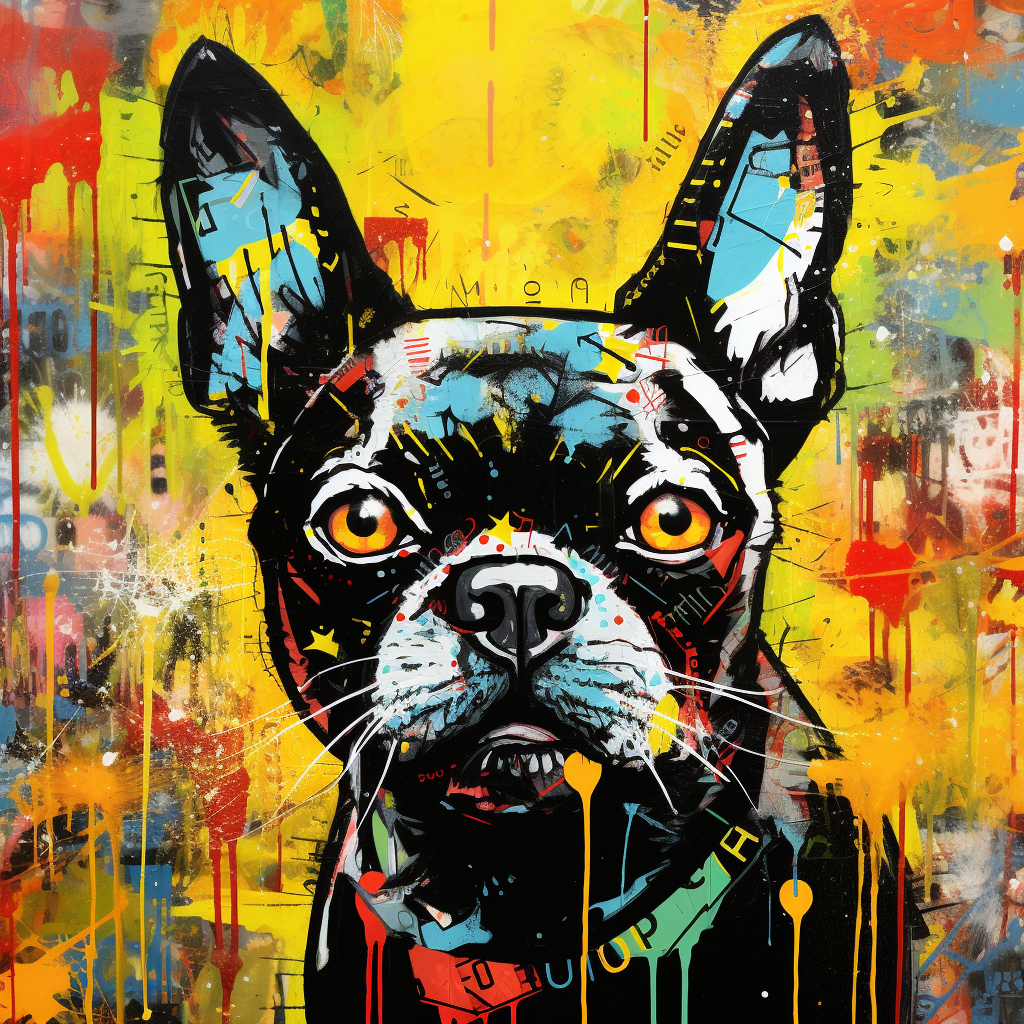 Colorful Basquiat Boston Terrier Ninja Illustration