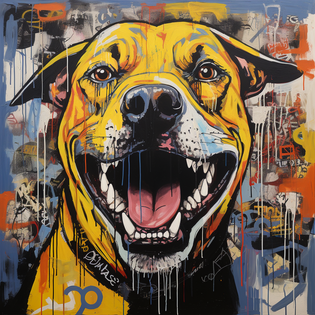 Basquiat's expressive pit bull portrait