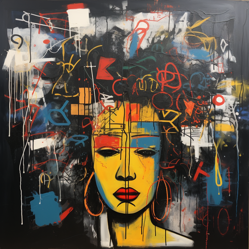 Basquiat-style black princess with afro artwork