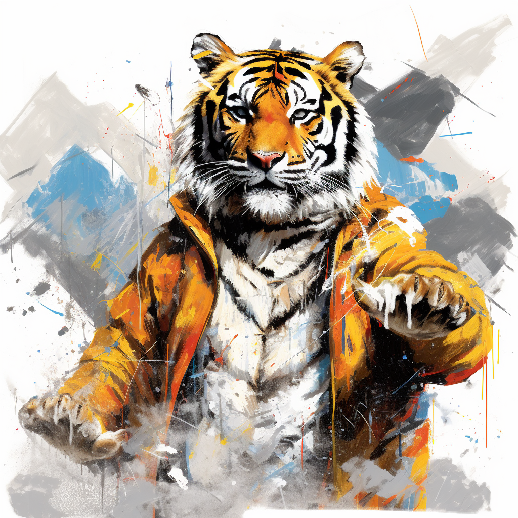 Basquiat-style art featuring a dynamic tiger in the snow