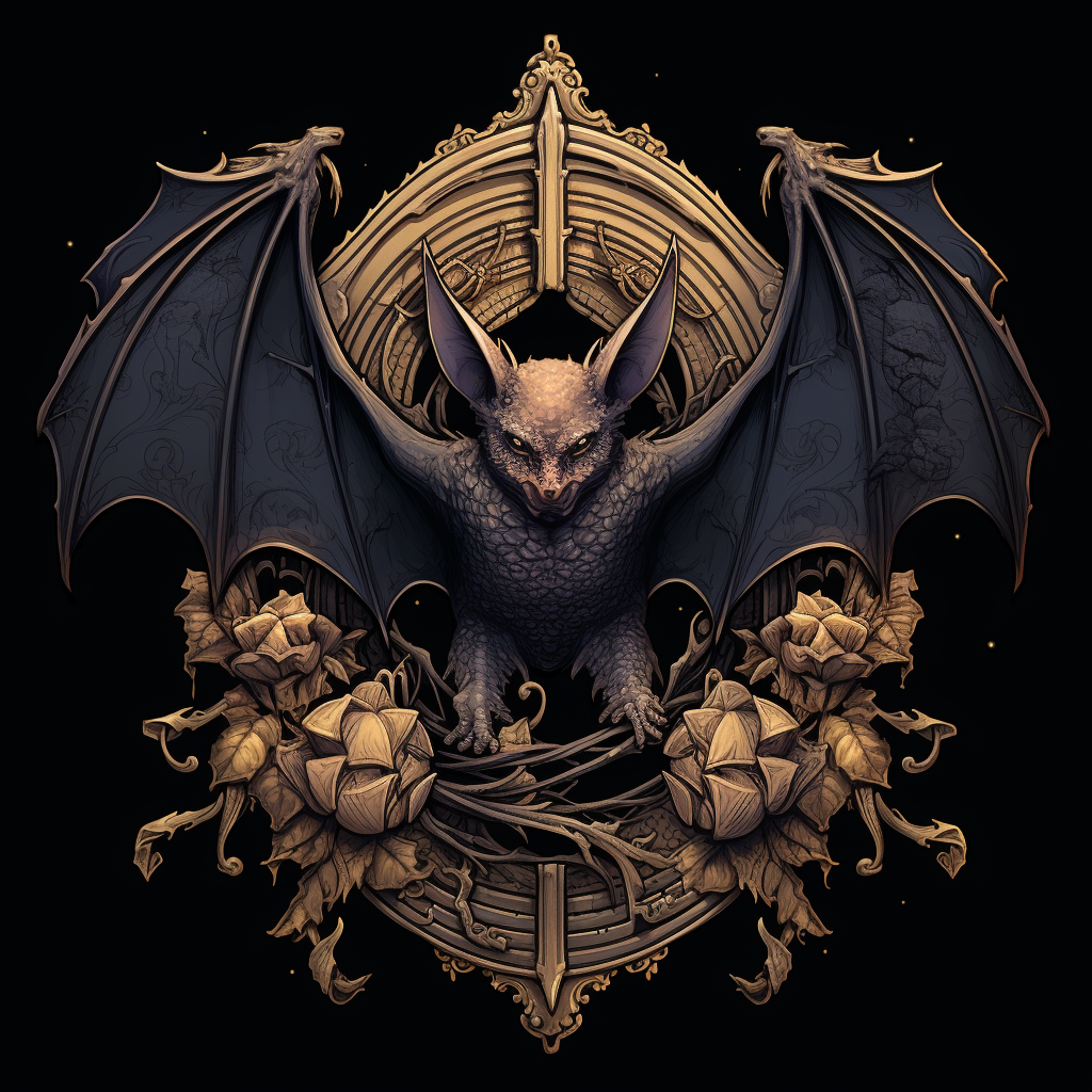 Black bat emblem in heraldry