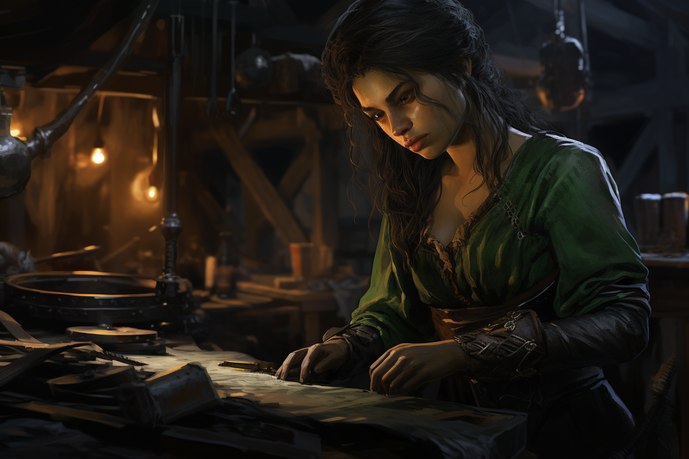 Green-skinned Batfolk working as blacksmith