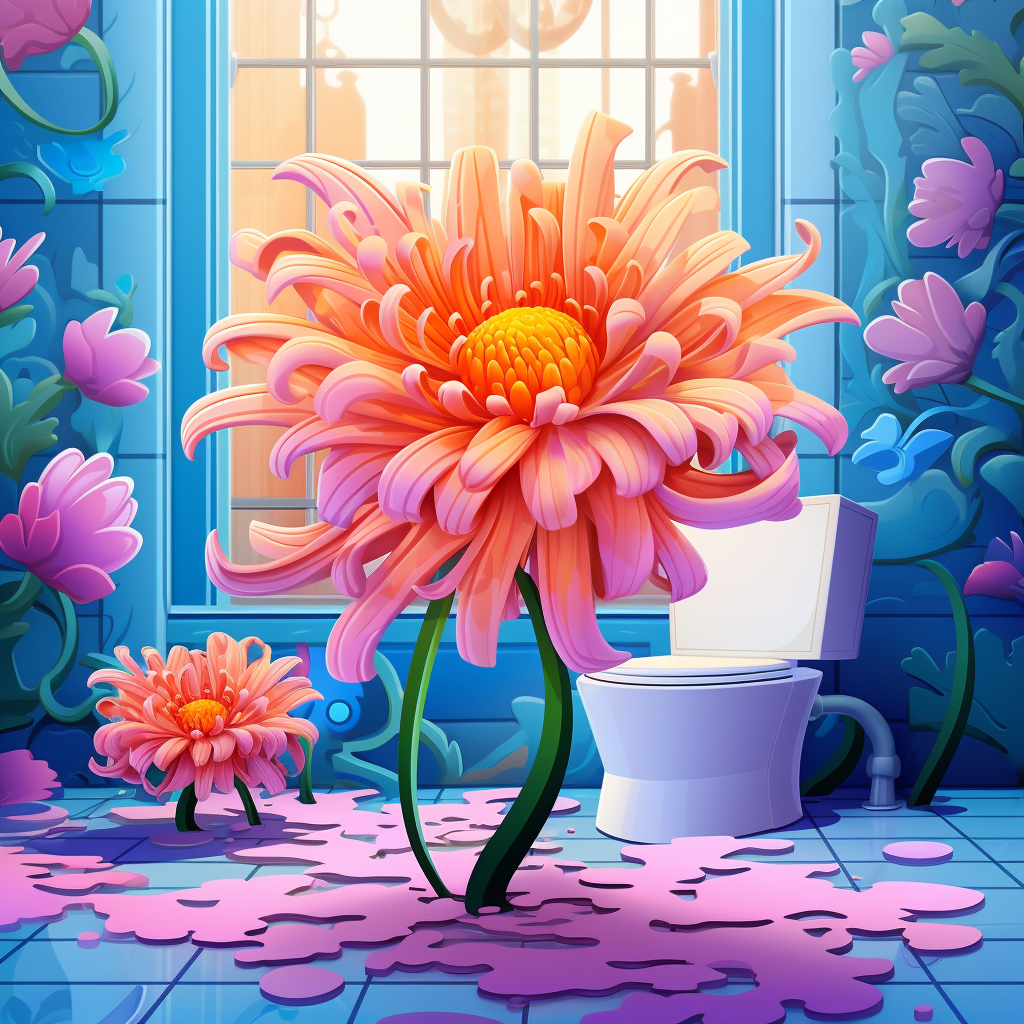 Cartoon-style bathroom with chrysanthemum decor