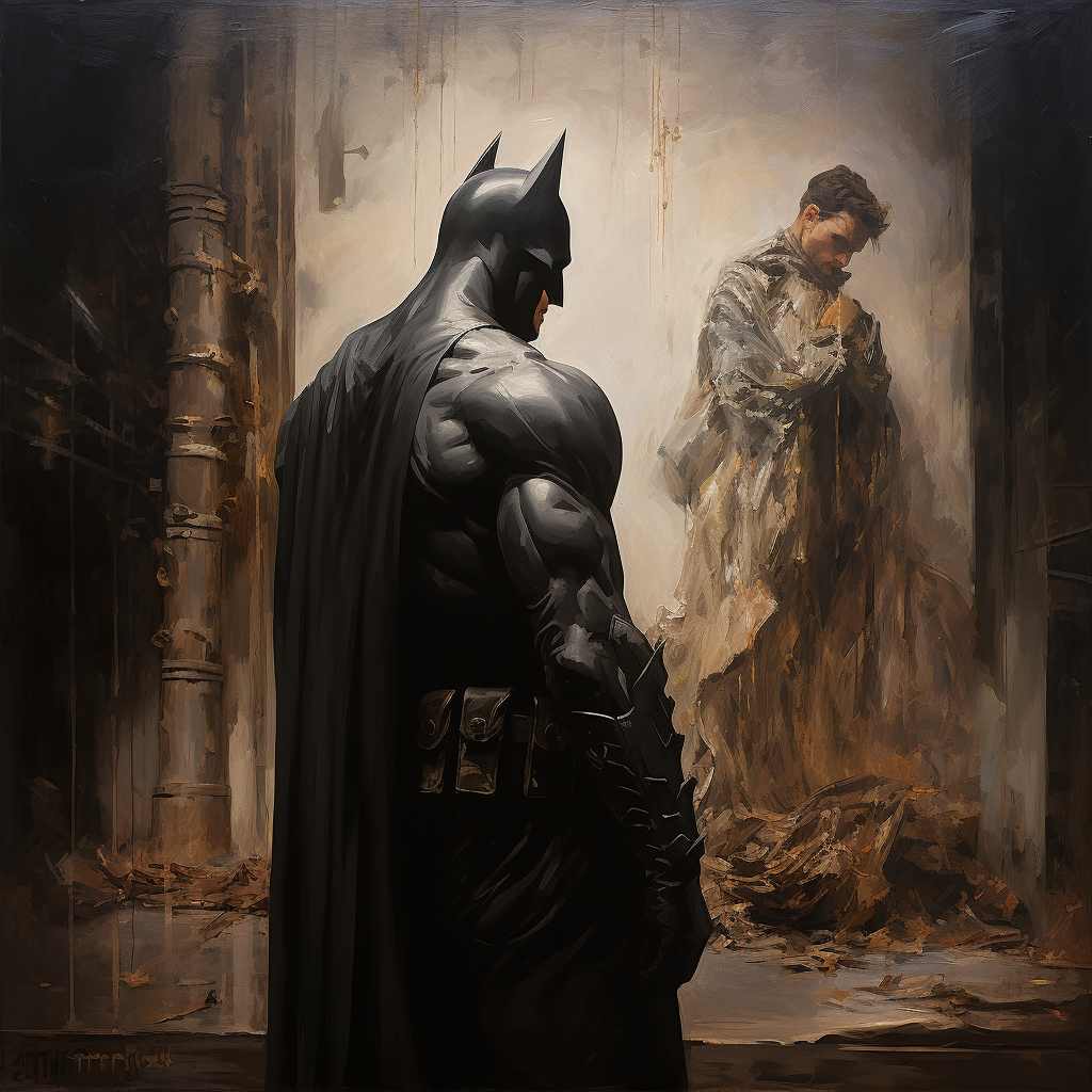 Batman admiring artwork in gallery