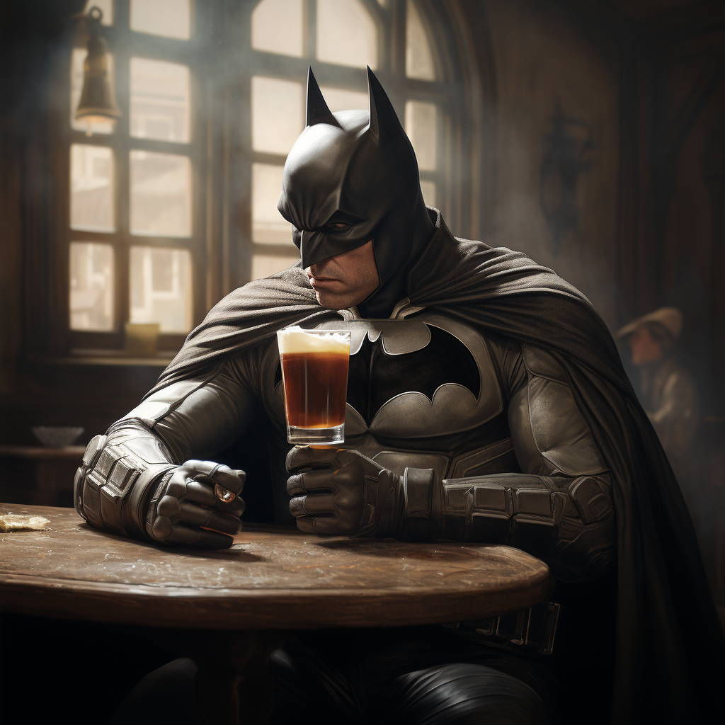 Batman enjoying a cold beer