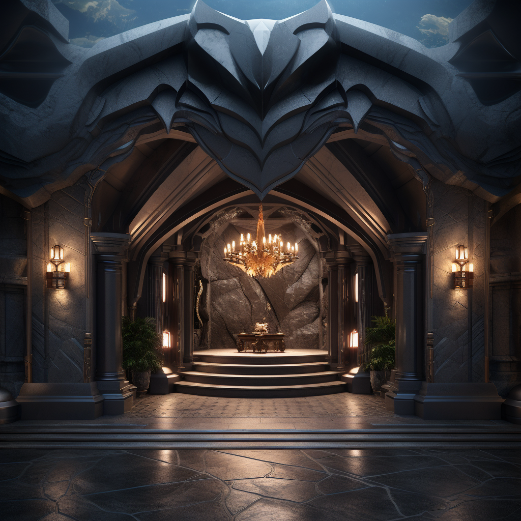 Entrance of a Batman-inspired mansion within a cave