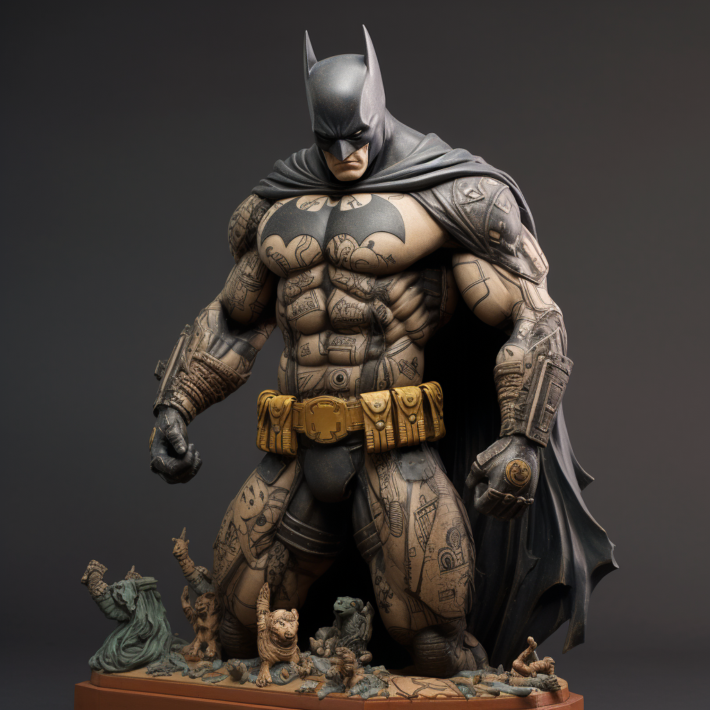 Batman statue with tattoos