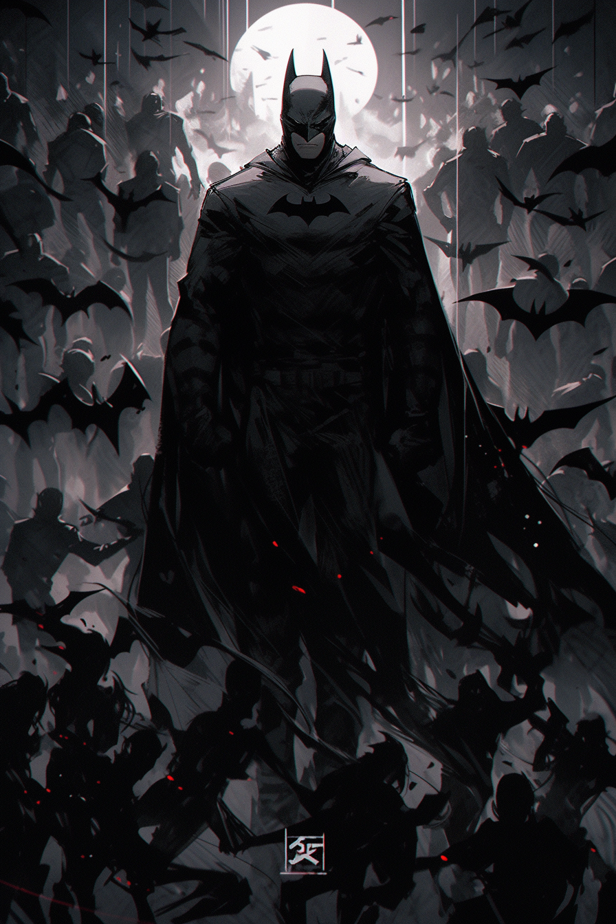 Batman with Bats in Shadow