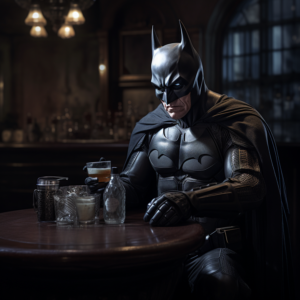 Sad Batman enjoying a gin tonic