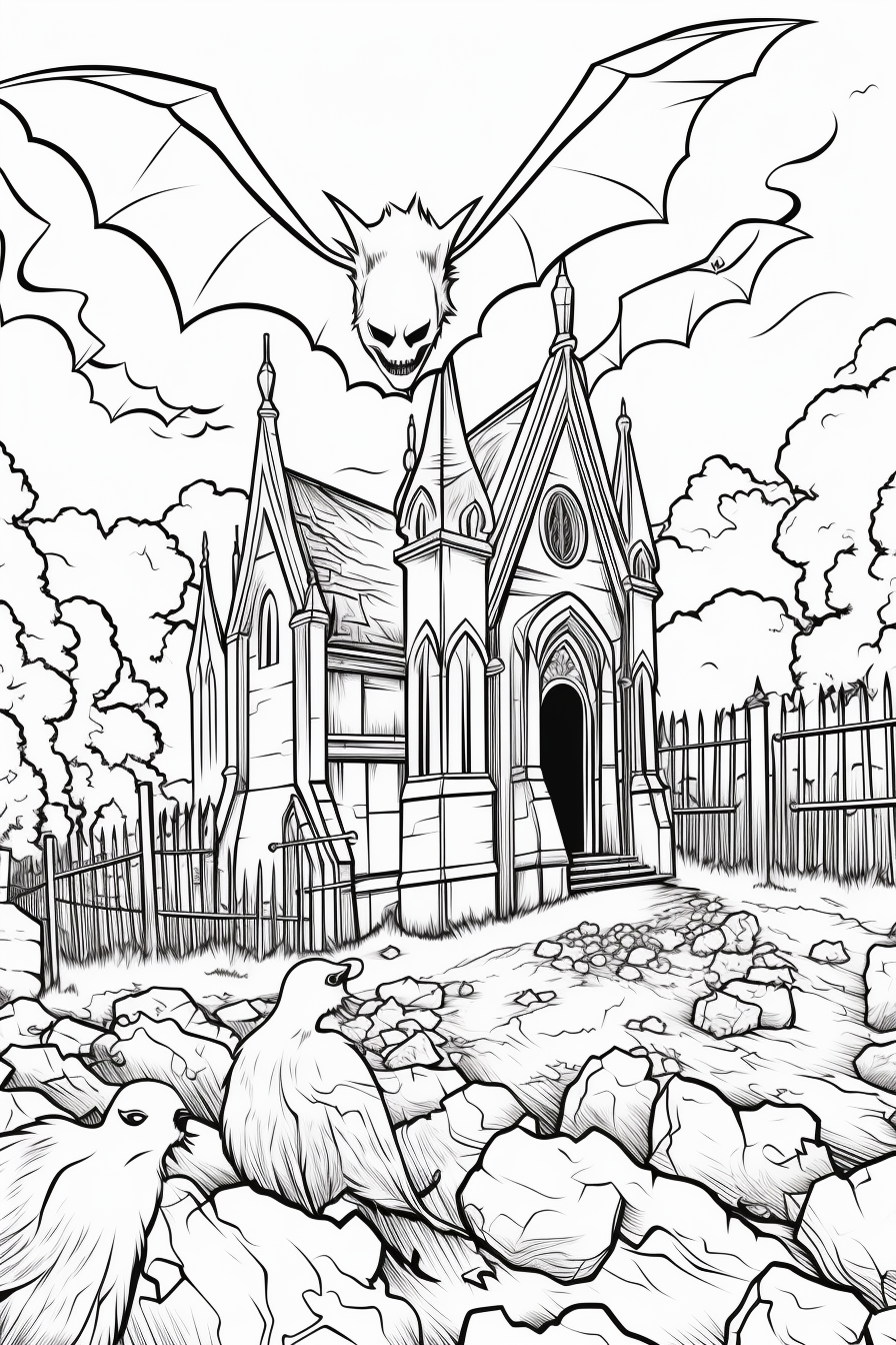 Bats in Cemetery Coloring Book