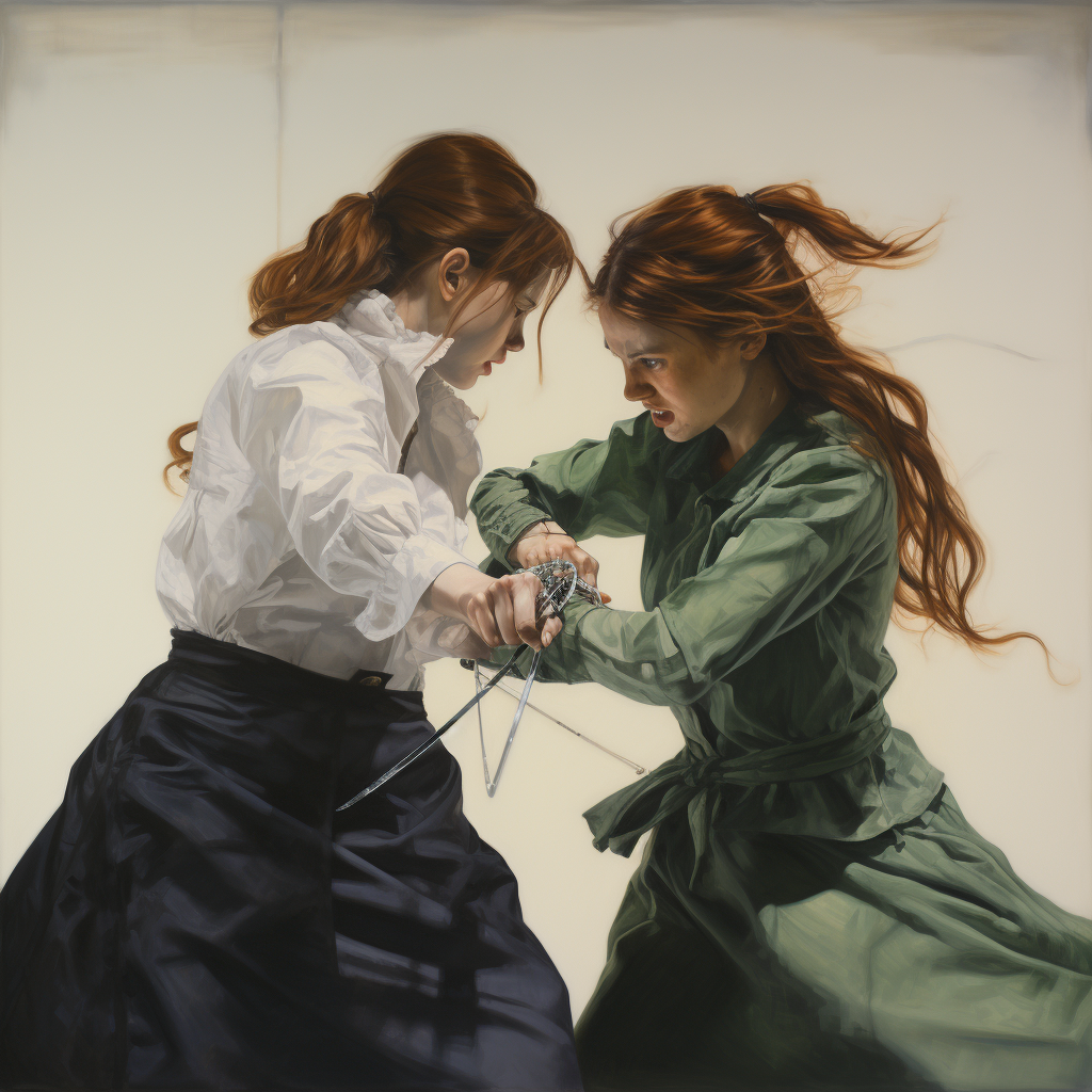 Two girls in battle with drawing tools