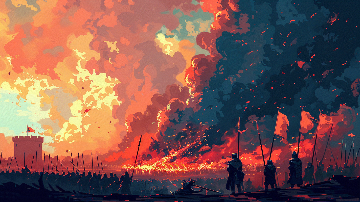 Pixel Art Battle Scene Warriors