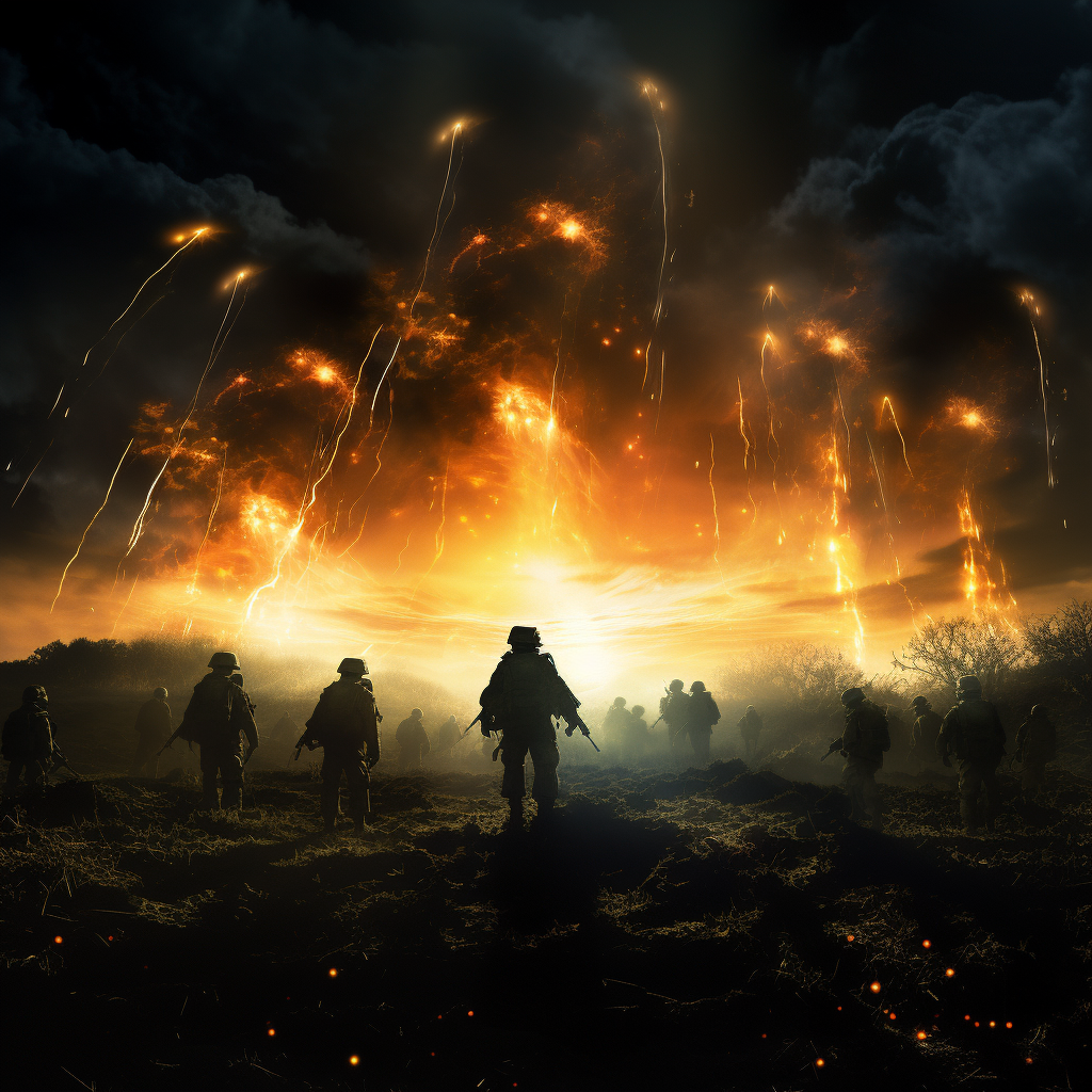 Soldiers under battlefield flare