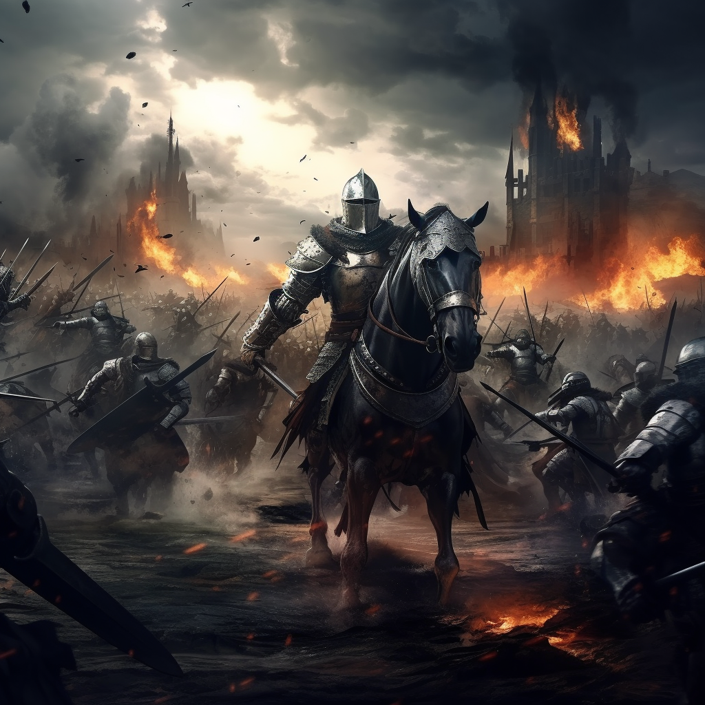 Realistic knights battling on the battlefield