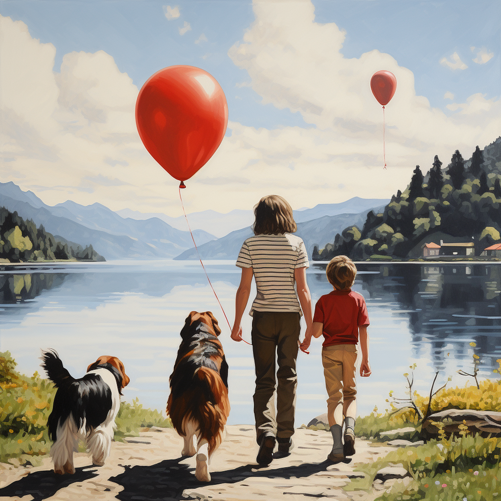 Border Collie Dog and Family at Bavarian Lake