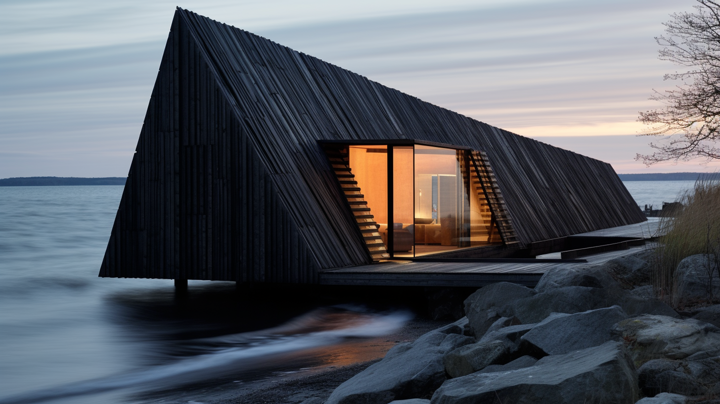 Charred wood beach cabin by Mack Scogin