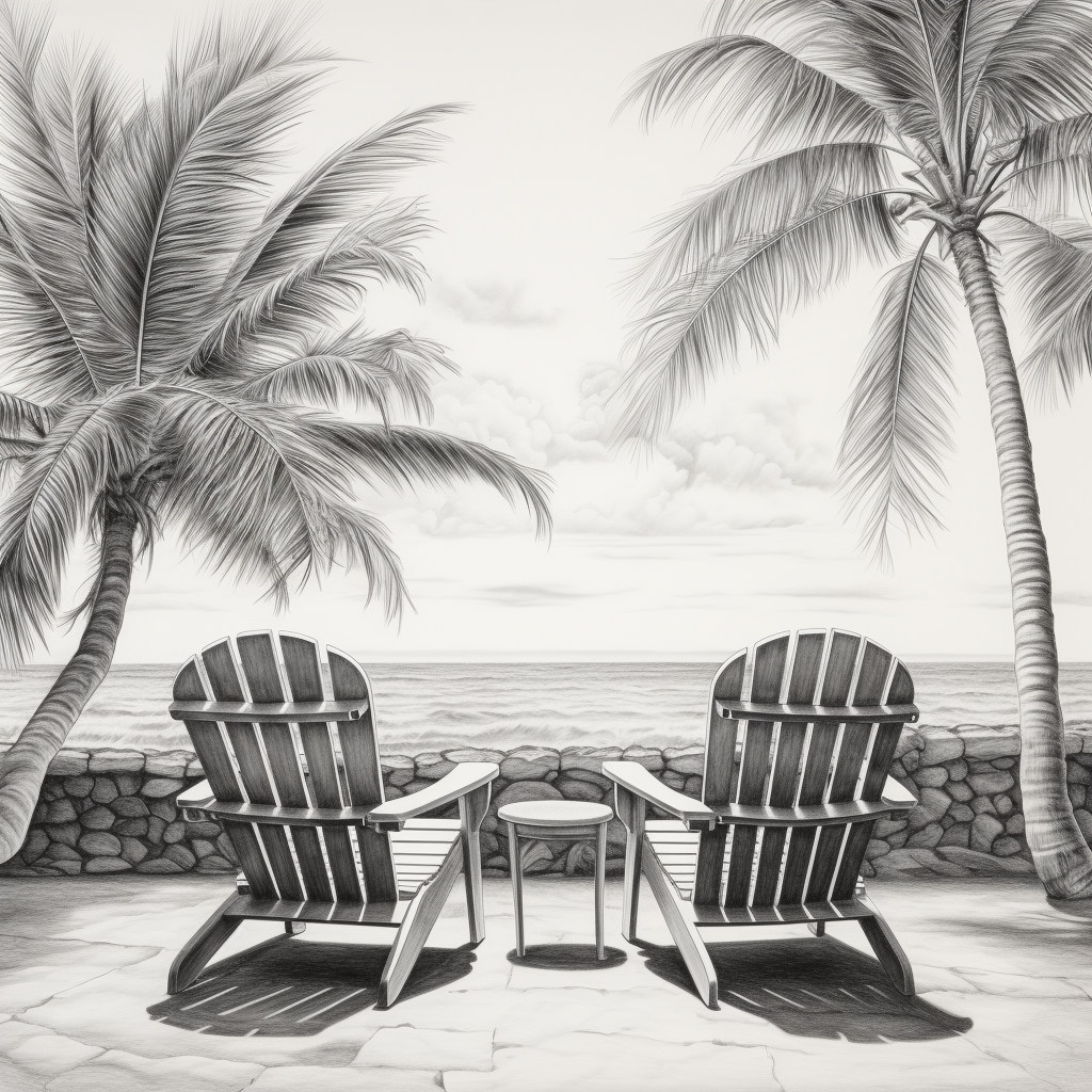 Two beach chairs overlooking the palm trees