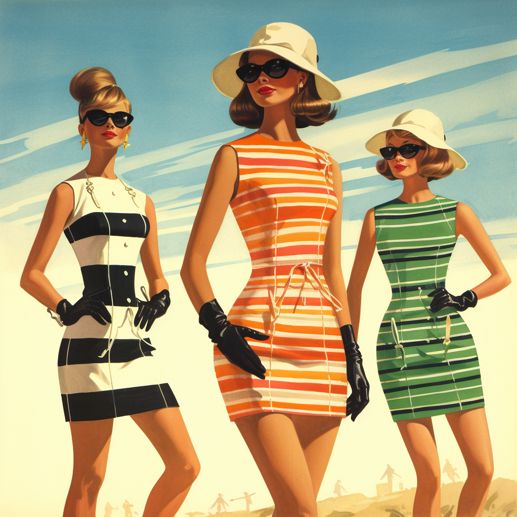 Vintage beach clothing advertisement showcasing summer fashion