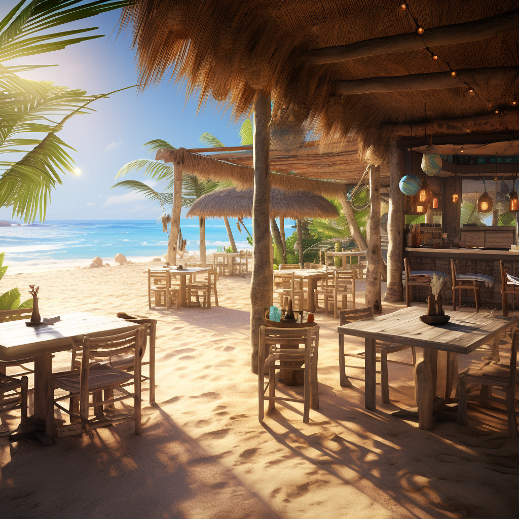 Interior beach club with warm natural lighting