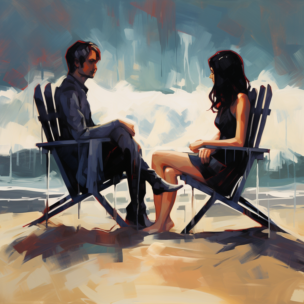 Couple Beach Chairs Water Dark Hair