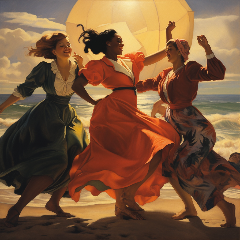 Women having fun dancing on the beach