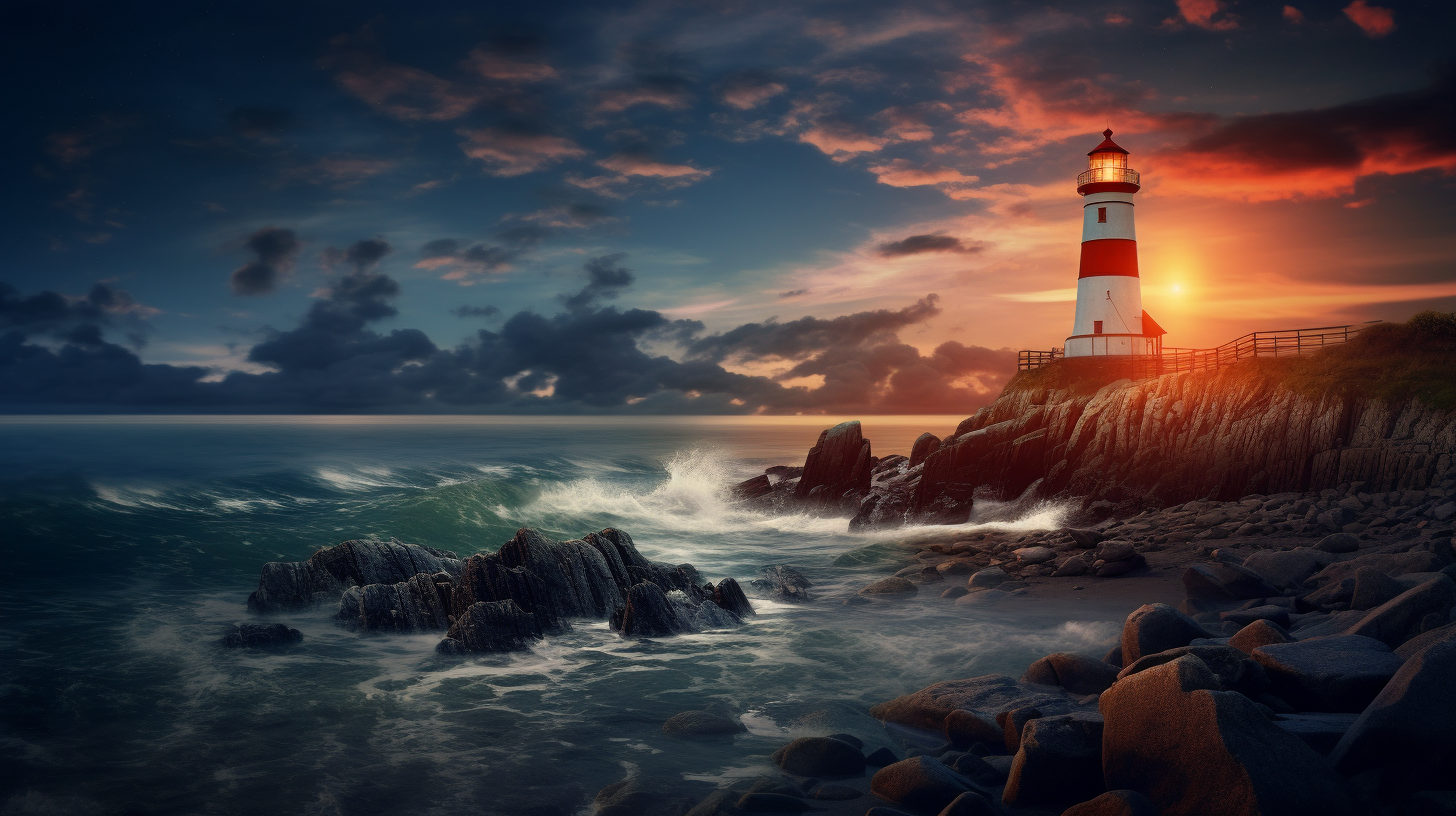 Beautiful beach night lighthouse scenery