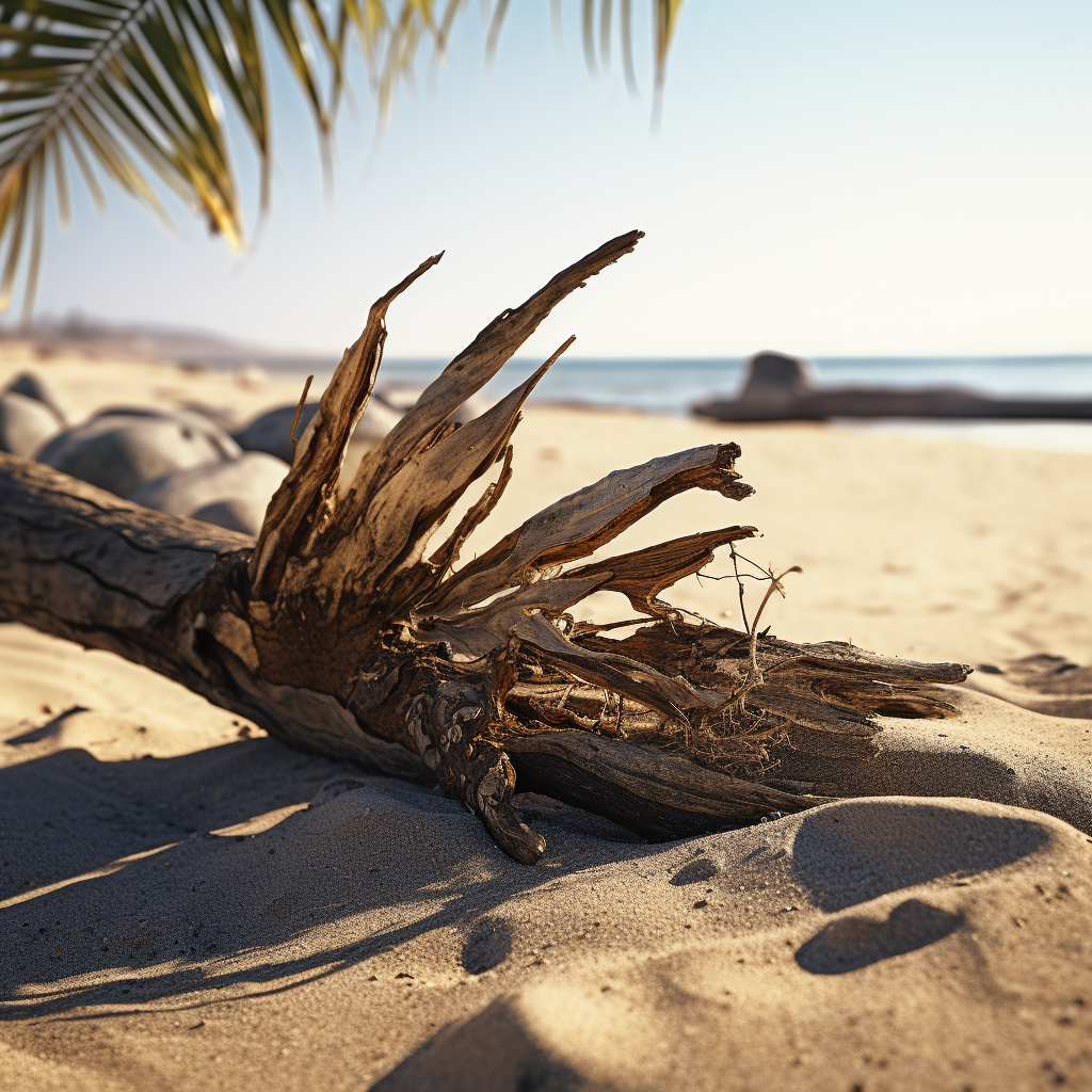 Closeup of Broken Palm Tree on Sunny Beach