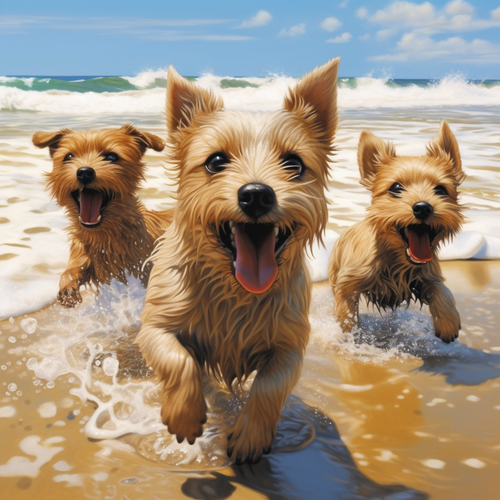 Dogs playing on the beach