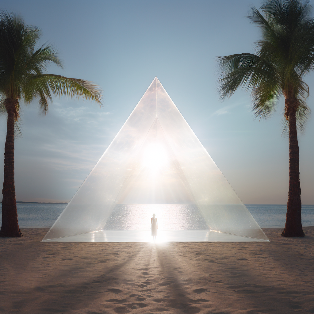 Person in Translucent Pyramid of Light