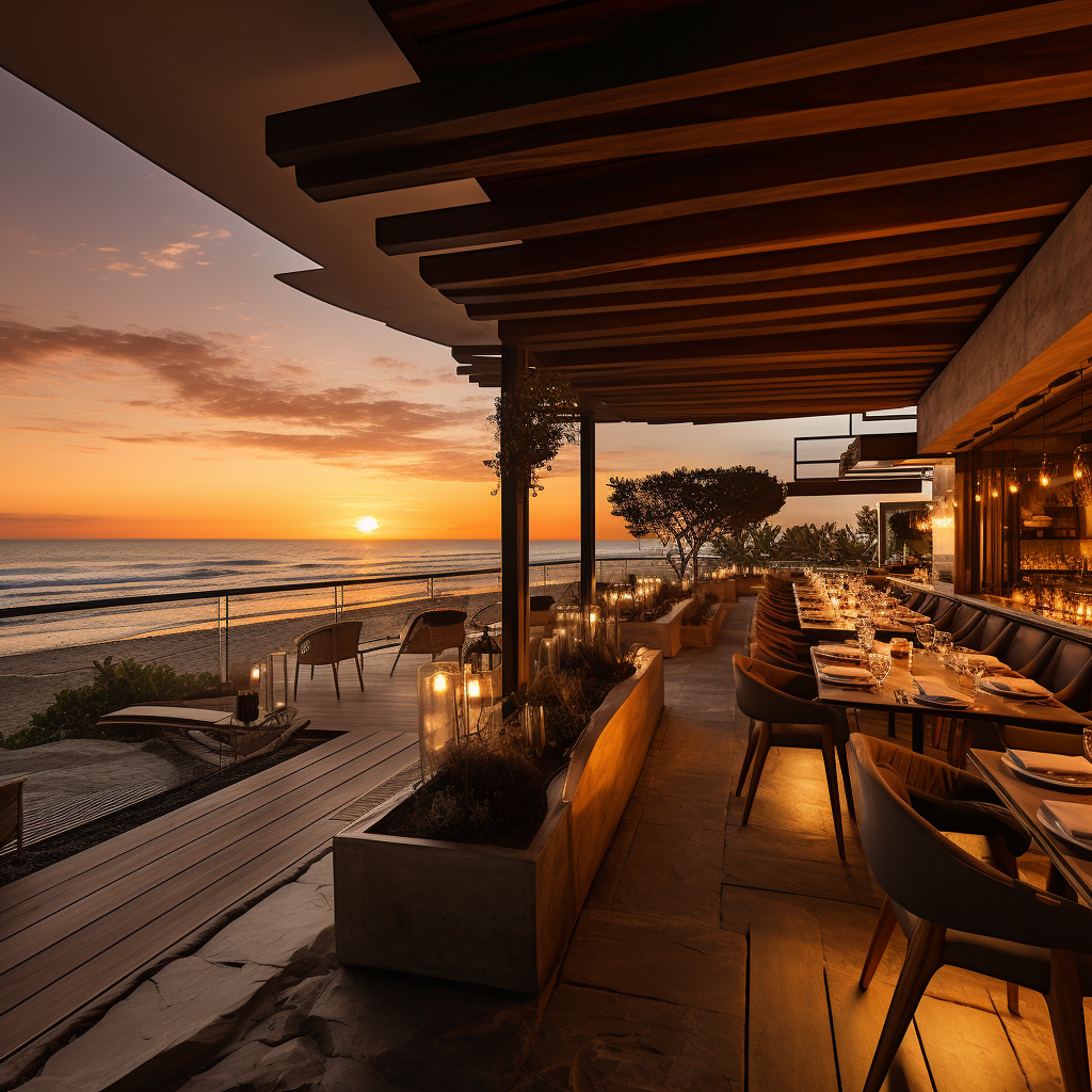 Beach restaurant with sunset atmosphere