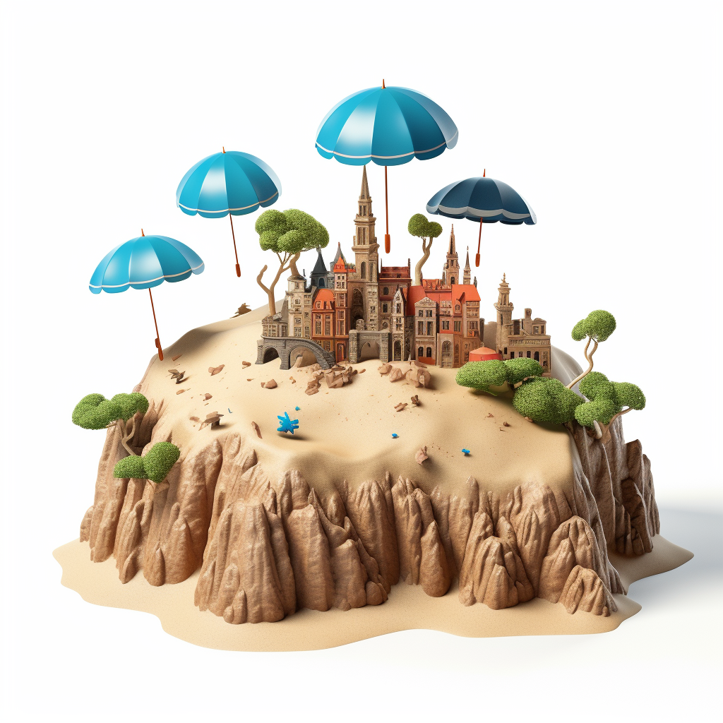 Beach Sand Castles and Umbrellas