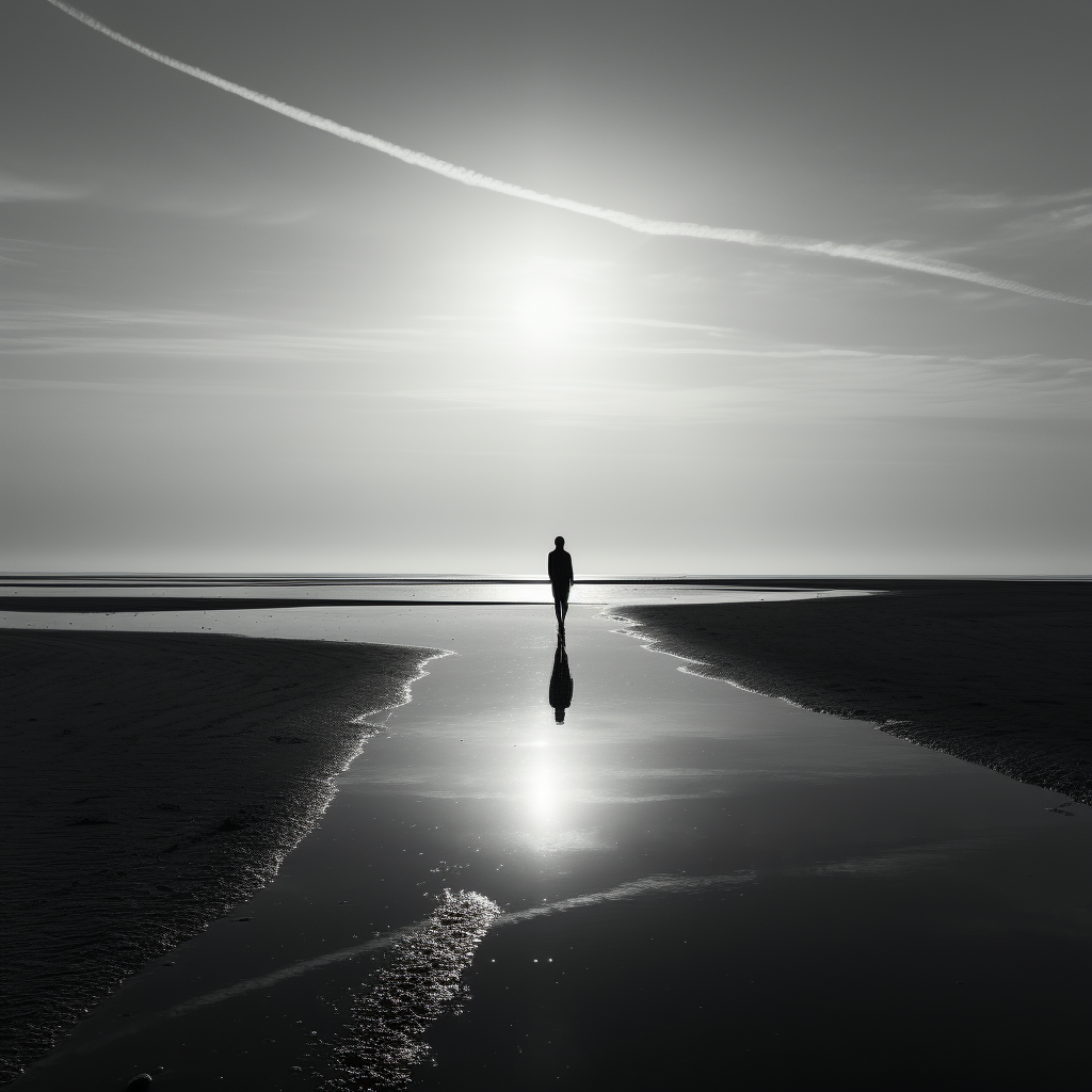 Man walking on beach silhouette