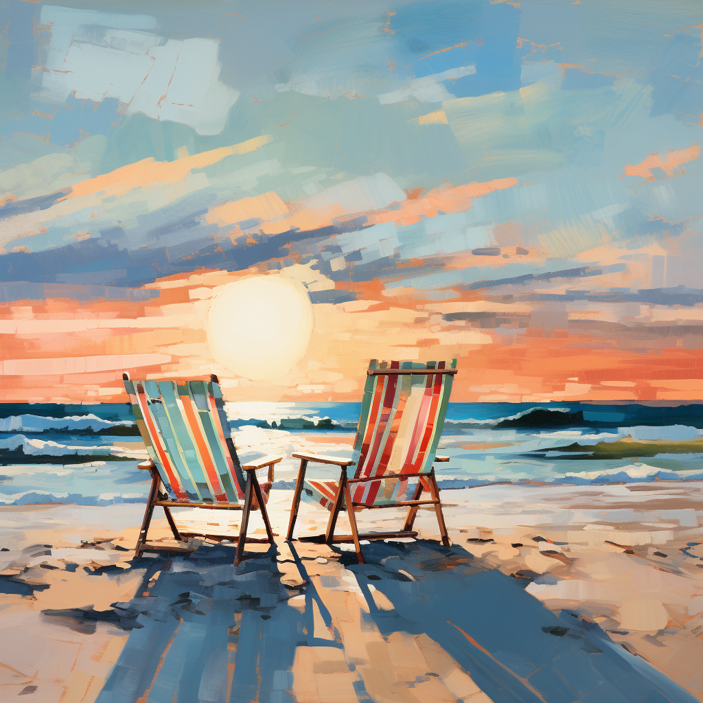 Beach sunset chairs painting style