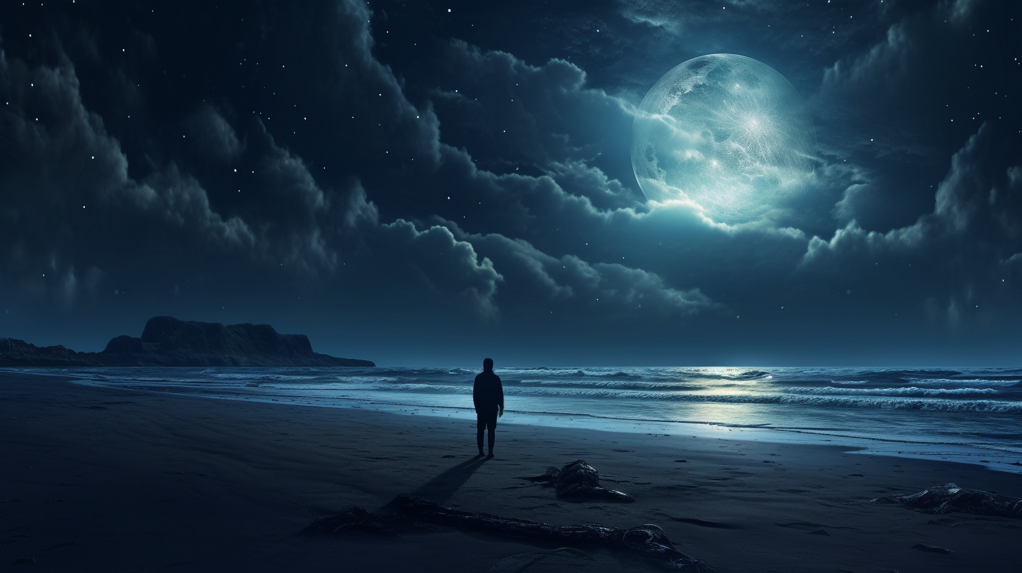 Man on the beach witnessing cosmic horror