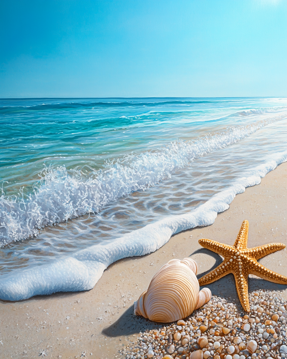 Beach Scene with Seashells and Starfish