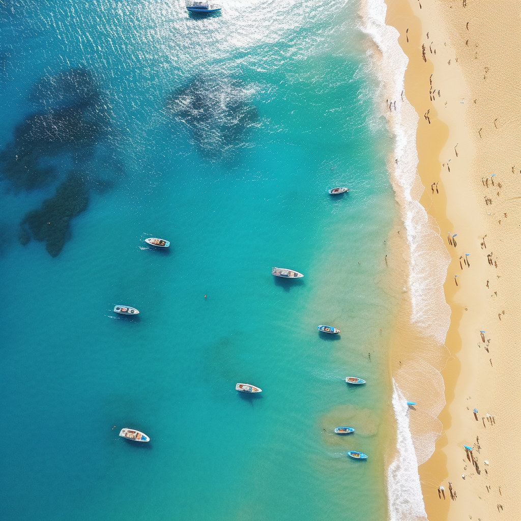 Aerial view of sunny beach and blue sea