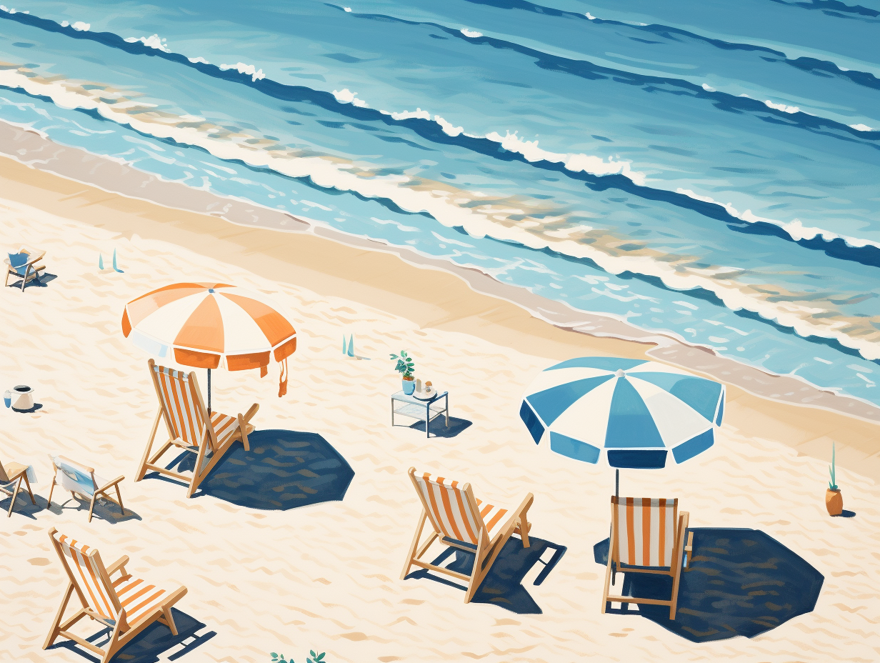 Family on Beach with Beach Towels and Chairs