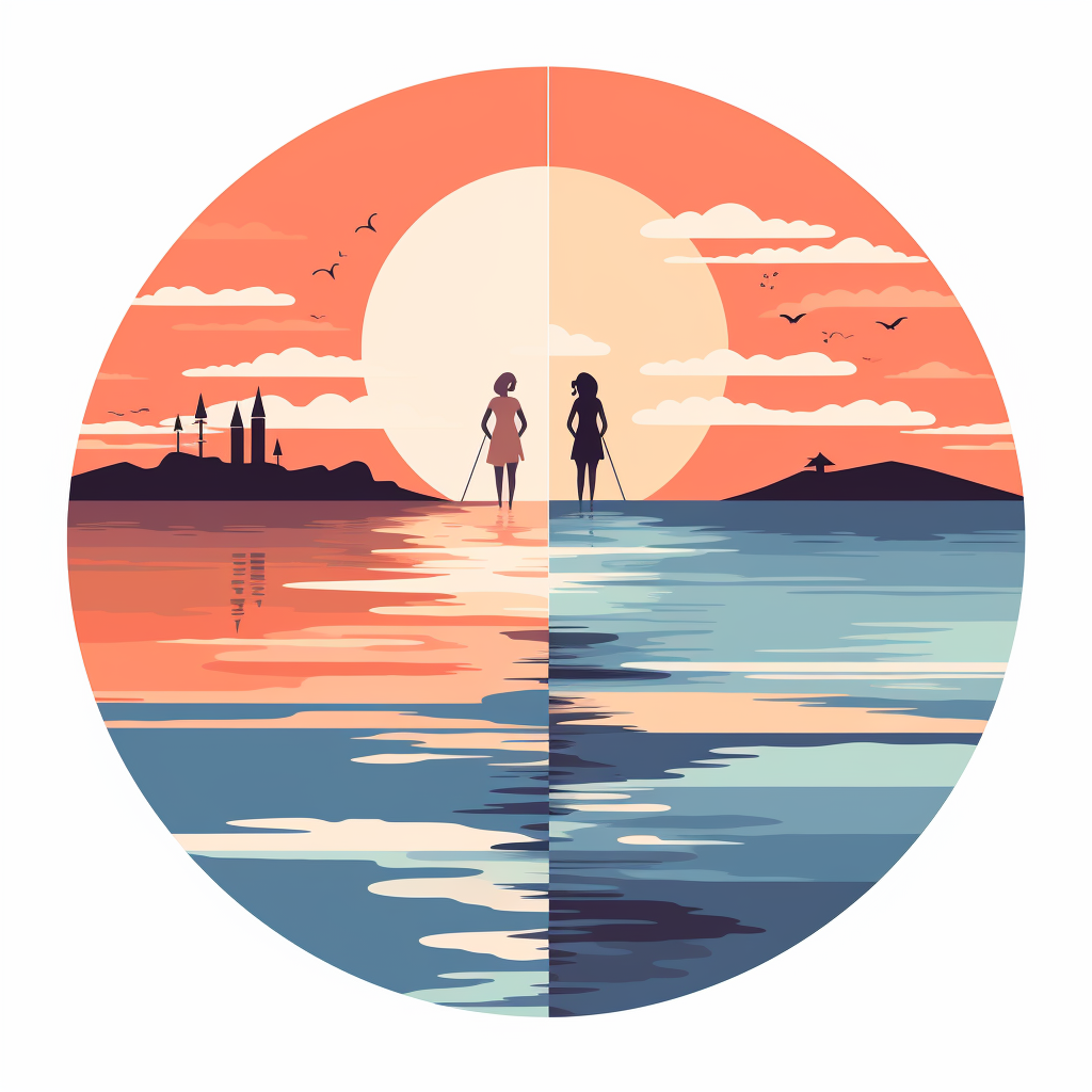 Beautiful beach illustration with symmetric composition