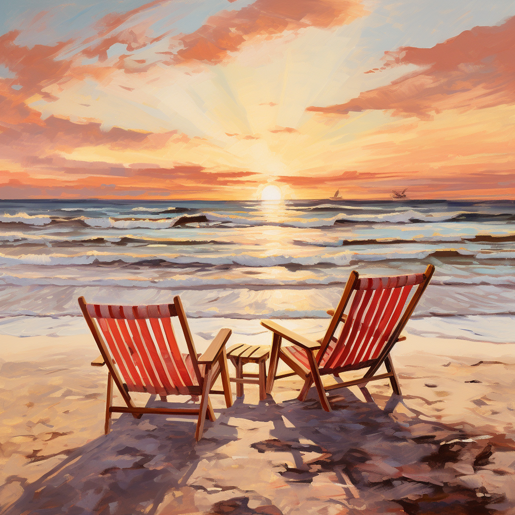 Beach Sunset Chairs Painting Image