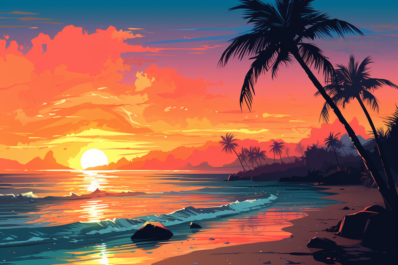 Stunning beach sunset vector artwork