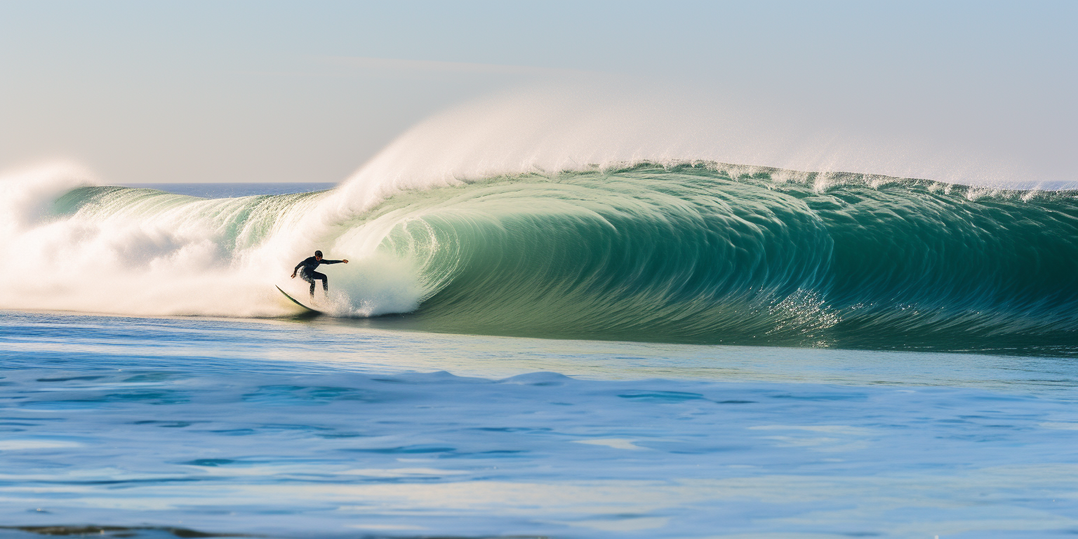 Surfers riding waves on a beautiful beach