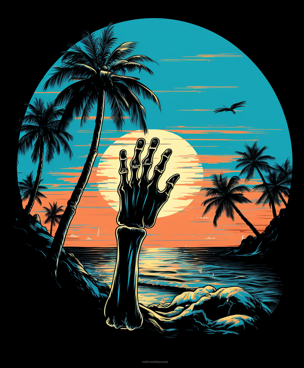 Skeleton on palm tree t-shirt