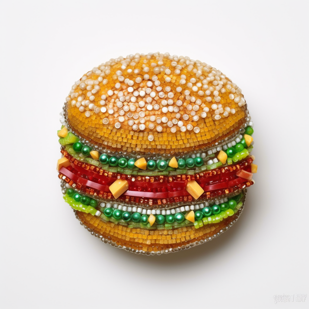 Burger made of beads and rhinestones