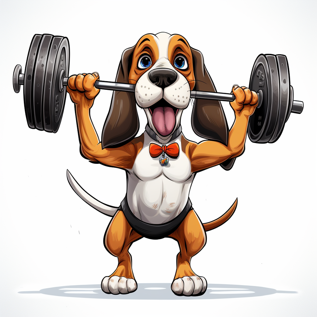 Strong Beagle lifting heavy barbell