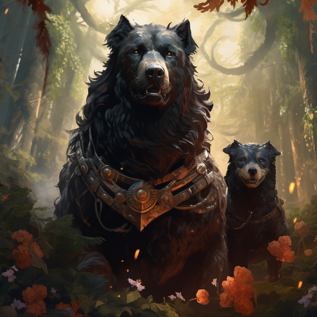 Fantasy artwork of bear border collie hybrid