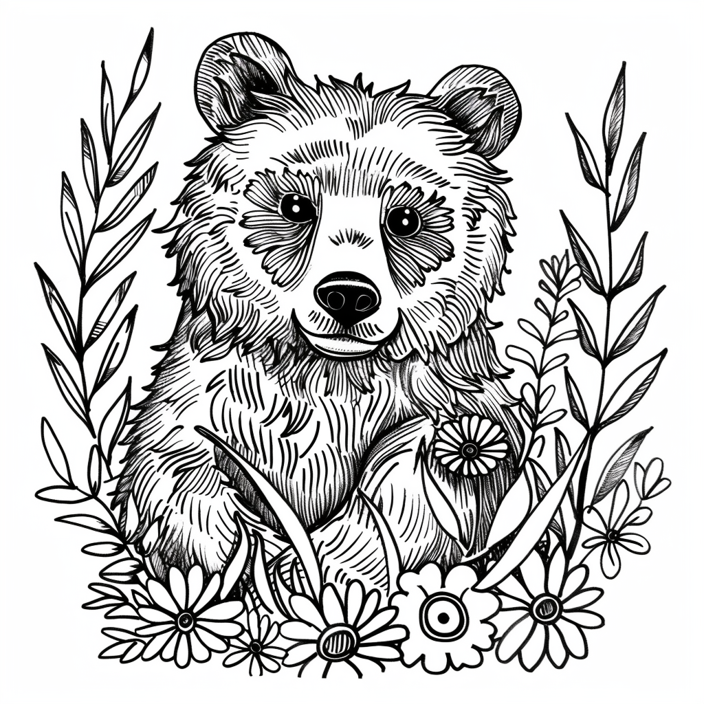 Cute Bear Coloring Page Kids