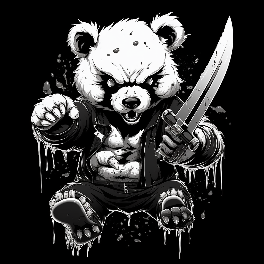 Illustration of a tired bear with a knife