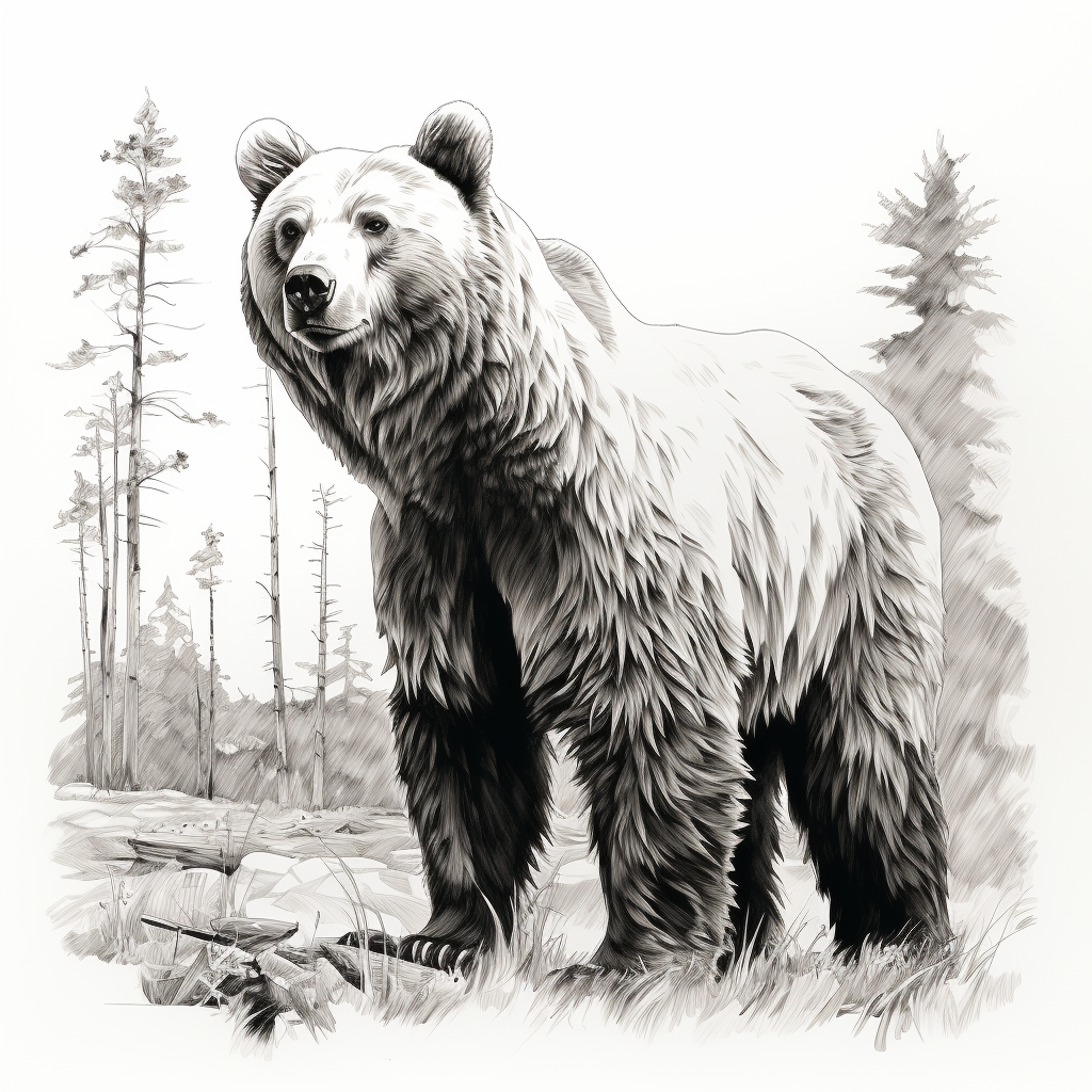 Black and White Bear Line Drawing