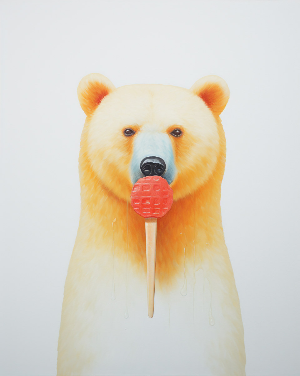 Bear with Popsicle on Minimal White Background